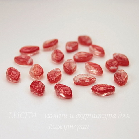 Бусина "Листик"  (цвет - розово-красный) 12х7 мм , 20 штук