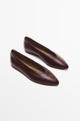 Massimo Dutti Балетки с острым носком из мягкой кожи, бургунди