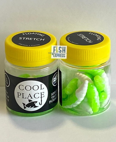 Форелевая силиконовая приманка COOL PLACE MAGGOT FLOATING STRETCH цвет БЕЛО-ЗЕЛЕНЫЙ 40 мм/ 10 шт в банке.
