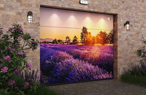 Автоматические секционные ворота Алютех 3000х2500 L-гофр, цифровая печать, тематика (Пейзажи)