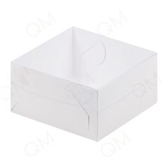 Коробка для зефира, тортов и пирожных с пластиковой крышкой 155х155х60 мм (белая), 50шт