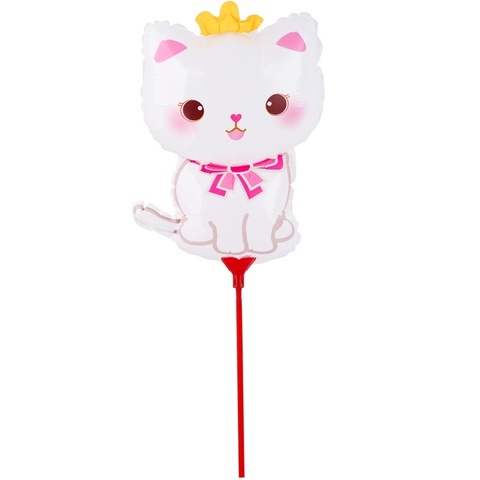 Шар К Мини-фигура на палочке, Котик белый корона, 13