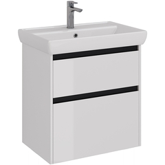 Lemark COMBI LM03C70T-black Тумба 70 см под 1 раковину, подвесная/напольная, 2 ящика, цвет планки: Чёрный, цвет корпуса, фасада: Белый глянец фото