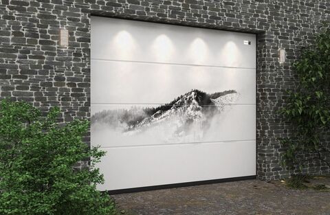 Автоматические секционные ворота Алютех 3000х2500 L-гофр, цифровая печать, тематика (Пейзажи)