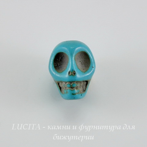 Бусина Бирюза (искусств), "Череп", цвет - голубой, 12х10 мм, 10 штук