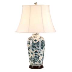 Синяя классическая настольная лампа с тканевым абажуром Elstead Blue Traditional BLUE-TRAD-WP-TL, E27, в гостиную