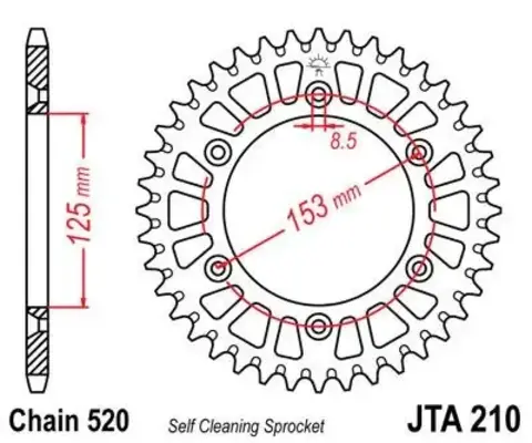 Звезда ведомая алюминиевая JTA210 53RED