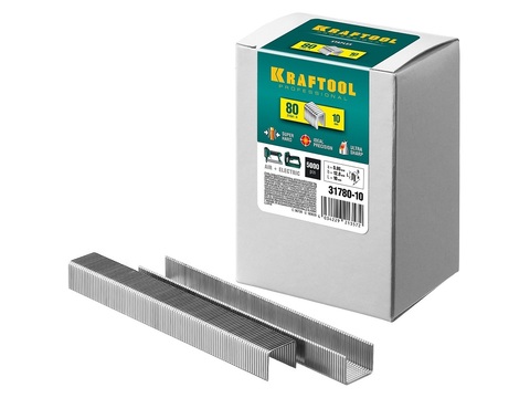 KRAFTOOL скобы тип 80 (BeA/Prebena A/Senco AT), 10 мм, калибр 21GA. 5000 шт (31780-10)