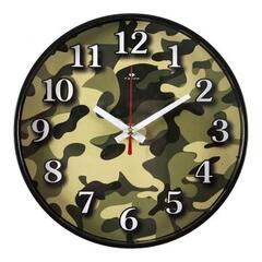 Часы 21 Bek настенные  2019-105  круг d=19,5см, корпус черный "Хаки" "Рубин"