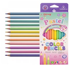 
          Карандаши цветные Yalong 12 цв., "Pastel colours" деревянные, шестигранные, заточенные, пастельные тона, грифель 3.0 мм, картон. уп., европодвес