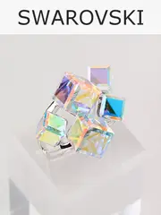 Кольцо коктейльное Мираж с кубиками-хамелеонами Swarovski