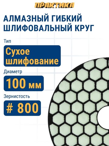 Круг алмазный гибкий шлифовальный ПРАКТИКА 100 мм для сухого шлифования, P 800 (925-587)
