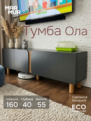 Тумба под телевизор, 160х40х55, Ола, напольная, в прихожую, графит / сосна