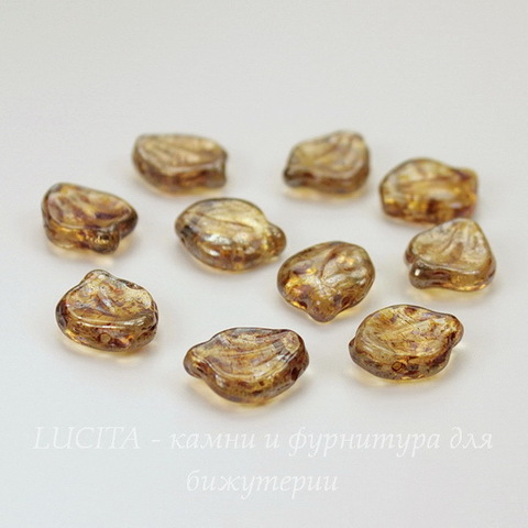 Бусина "Листик"  (цвет - медово-прозрачный) 15х12 мм , 10 штук