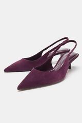 ZARA ЗАМШЕВЫЕ ТУФЛИ-МЮЛИ, ФИОЛЕТОВЫЙ