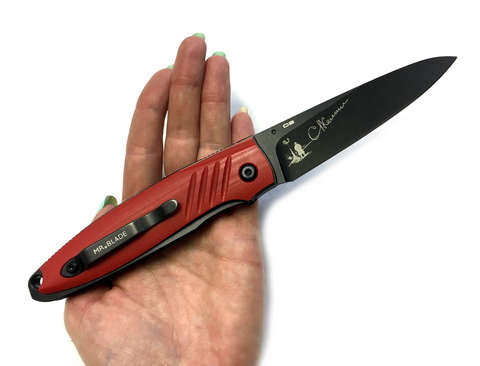 Раскладной нож Shot, D2 Black Stonewash Red