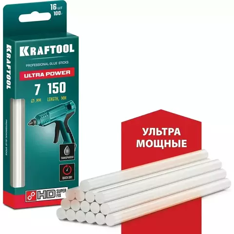 KRAFTOOL Ultra Power, 7 х 150 мм, 16 шт, прозрачные, ультрамощные клеевые стержни (06837-16)