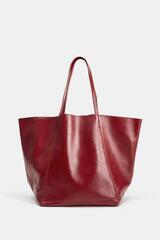 ZARA КОЖАНАЯ СУМКА-ШОПЕР, КРАСНЫЙ
