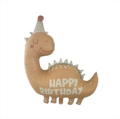 Шар К Фигура, Динозаврик в колпачке, Happy birthday, Сатин, Бежевый, 32
