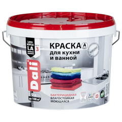 Краска для кухни и ванной Dali, латексная, глубокоматовая, база A, супербелая, 9 л, 20250