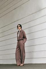 ZARA ШИРОКИЕ БРЮКИ В ПОЛОСКУ, КОРИЧНЕВЫЙ/ЭКРЮ