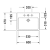 Duravit Vero 454600044 Раковина для мебели, без перелива, с 3 отврстиями под смес., 600x470мм, цвет: Белый