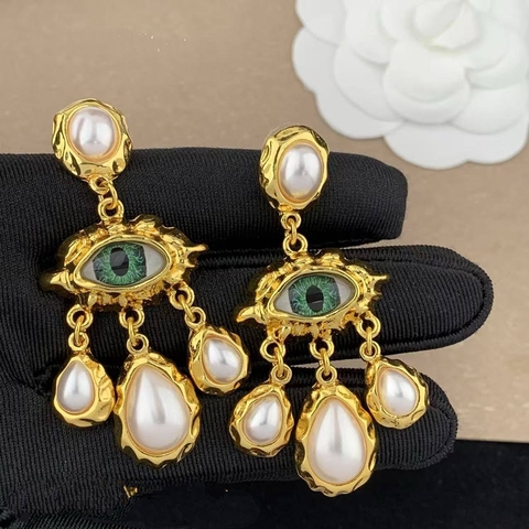 73324- Длинные серьги в стиле Schiaparelli с подвесками каплями из жемчуга