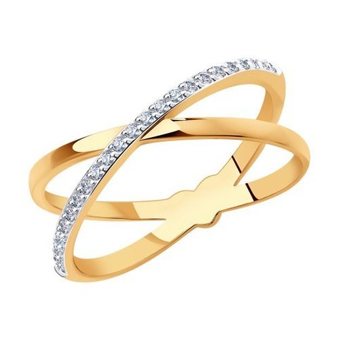 018573 - Кольцо ИКС из золота 585 пробы с дорожкой из фианитов