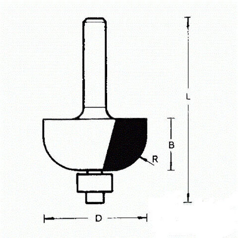 711838 Фреза (D): 22,2 mm (B): 14,3 mm (L): 52 mm (R): 6,3 mm (754084) Хвостовик 8 mm