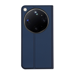 Чехол книжка из кожи синего цвета для OPPO Find X9 Ultra, серия Skin Pro Series от Dux Ducis