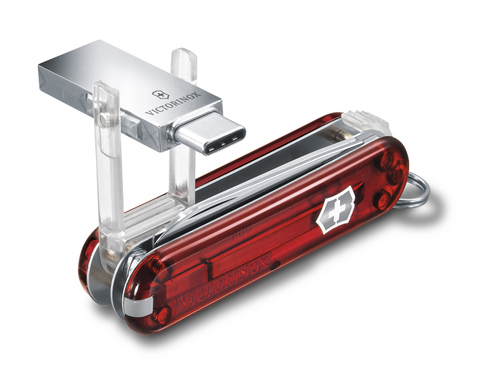 Нож-брелок Victorinox USB 16 Гб, 58 mm, 8 функций, полупрозрачный красный