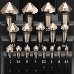 Набор зенковок 90° 4,3-25мм DIN335C 3z HSS-G 17шт MASTER-TOOL 102155PRO