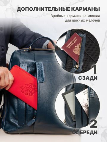 Кожаный мужской рюкзак синего цвета