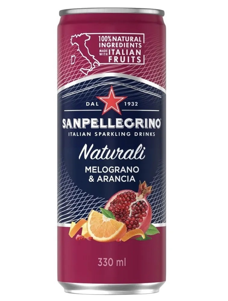 Напиток безалкогольный San Pellegrino сильногазированный с соком апельсина и граната Naturali Melograno and Arancia 0.33 л - 12 шт