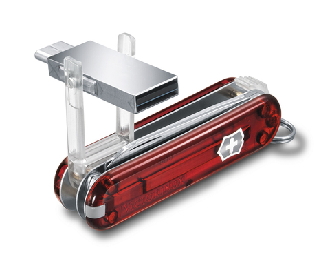 Нож-брелок Victorinox USB 16 Гб, 58 mm, 8 функций, полупрозрачный красный