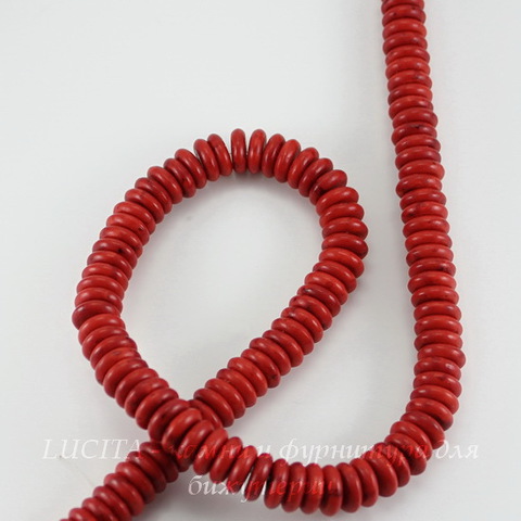 Бусина Говлит (искусств, тониров), рондель, цвет - красный, 11х4 мм, нить