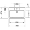 Duravit Vero 454700070 Раковина для мебели, без перелива, без отврстия под смес., 700x470мм, цвет: Белый