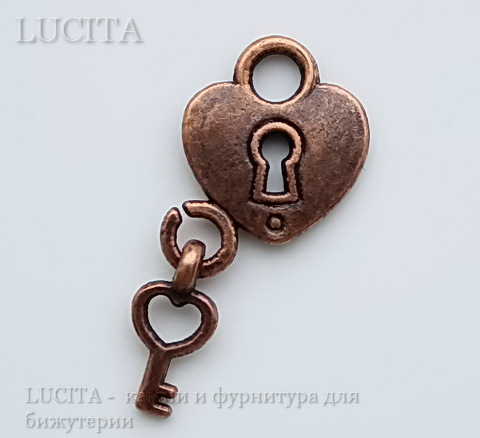 Подвеска  "Сердце с ключиком" (цвет - античная медь) 26х13 мм ()