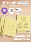 Набор тетрадей в клетку (таблица Пифагора), 12 л, жёлтая обложка, 10 шт