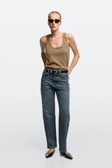 Massimo Dutti Джинсы прямого кроя с высокой талией, светло-голубой