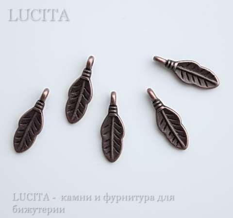 Подвеска "Листочек" (цвет - античная медь) 16х6 мм, 5 штук ()