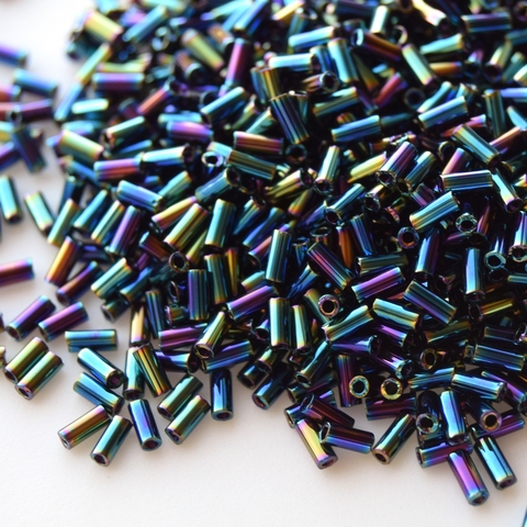 SLB3-0455 Стеклярус тонкий 3мм Миюки/Miyuki Slender bugles Metallic Variegated Blue Iris