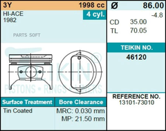 Поршень двигателя TEIKIN 46120 STD (4шт/упак)