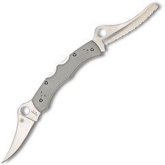 Фото Складной нож с двумя лезвиями Spyderco Dyad® - 44GP&SGY, сталь VG-10 Satin PlainEdge + Serrated (SpyderEdge™), рукоять стеклотекстолит G10, серый