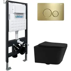 Abber Rechteck AC1201MB-AC0105-AC0121MMG Комплект: подвесной Унитаз AC1201MB с инсталляцией AC0105 и кнопкой AC0121MMG фото