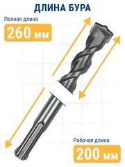 Бур SDS-plus ПРАКТИКА 12 х 200/260 мм серия Профи по бетону (033-703)