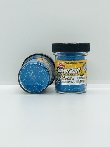 Паста Berkley NATURAL SCENT TROUT BAIT 50G NAT GLTR TRT BAIT GARLIC BGTGPNB2 (ЧЕСНОК) голубой неоновый с блёстками, 6шт/уп