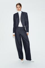 ZARA ДЖИНСЫ Z1975 С ВЫСОКОЙ ПОСАДКОЙ И БОКОВЫМИ СКЛАДКАМИ, СИНИЙ