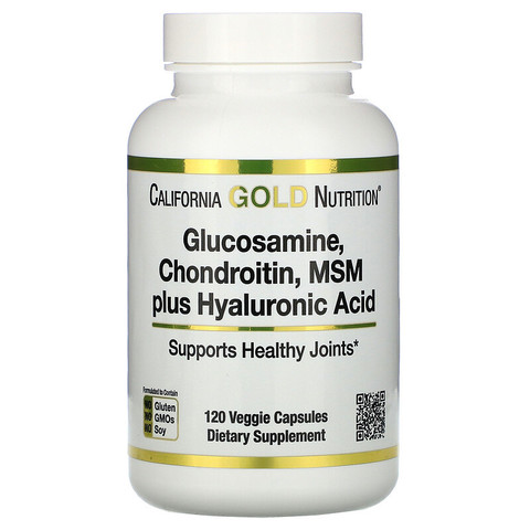California Gold Nutrition, Глюкозамин, хондроитин и МСМ с гиалуроновой кислотой, 120 растительных капсул
