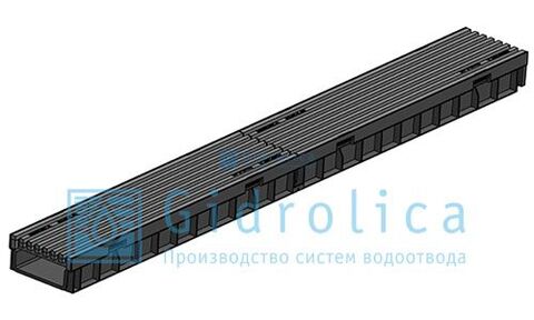 Комплект Gidrolica Light (Лайт): лоток водоотводный ЛВ -10.11,5.5,5 - пластиковый с решеткой РВ- 10.11.50 пластиковой ячеистой, кл. B125